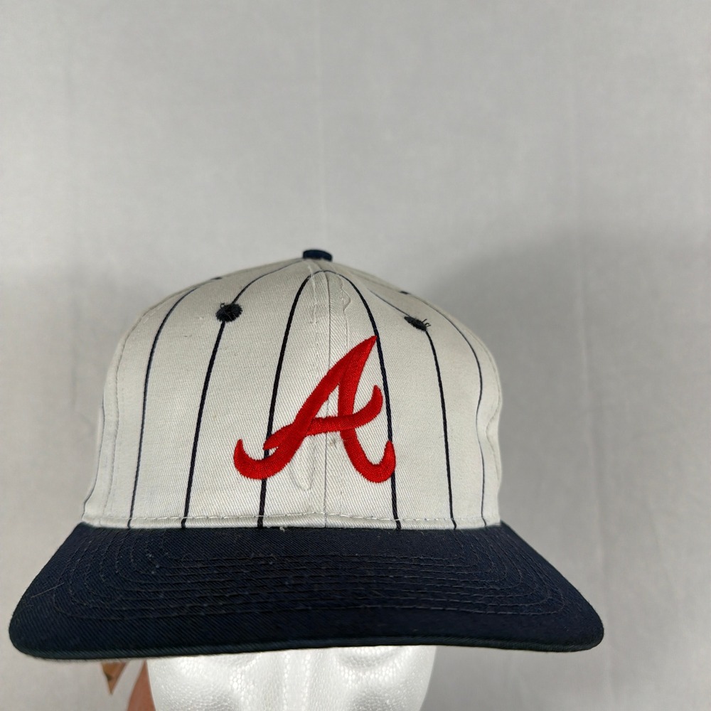 Vintage Atlanta Braves MLB Pinstripe Snapback Hat OSFA Drew Pearson NWT